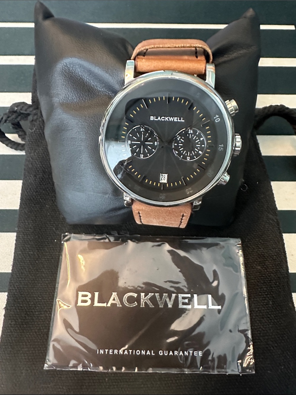Men's Brown Leather Strap Watch with Black Dial
